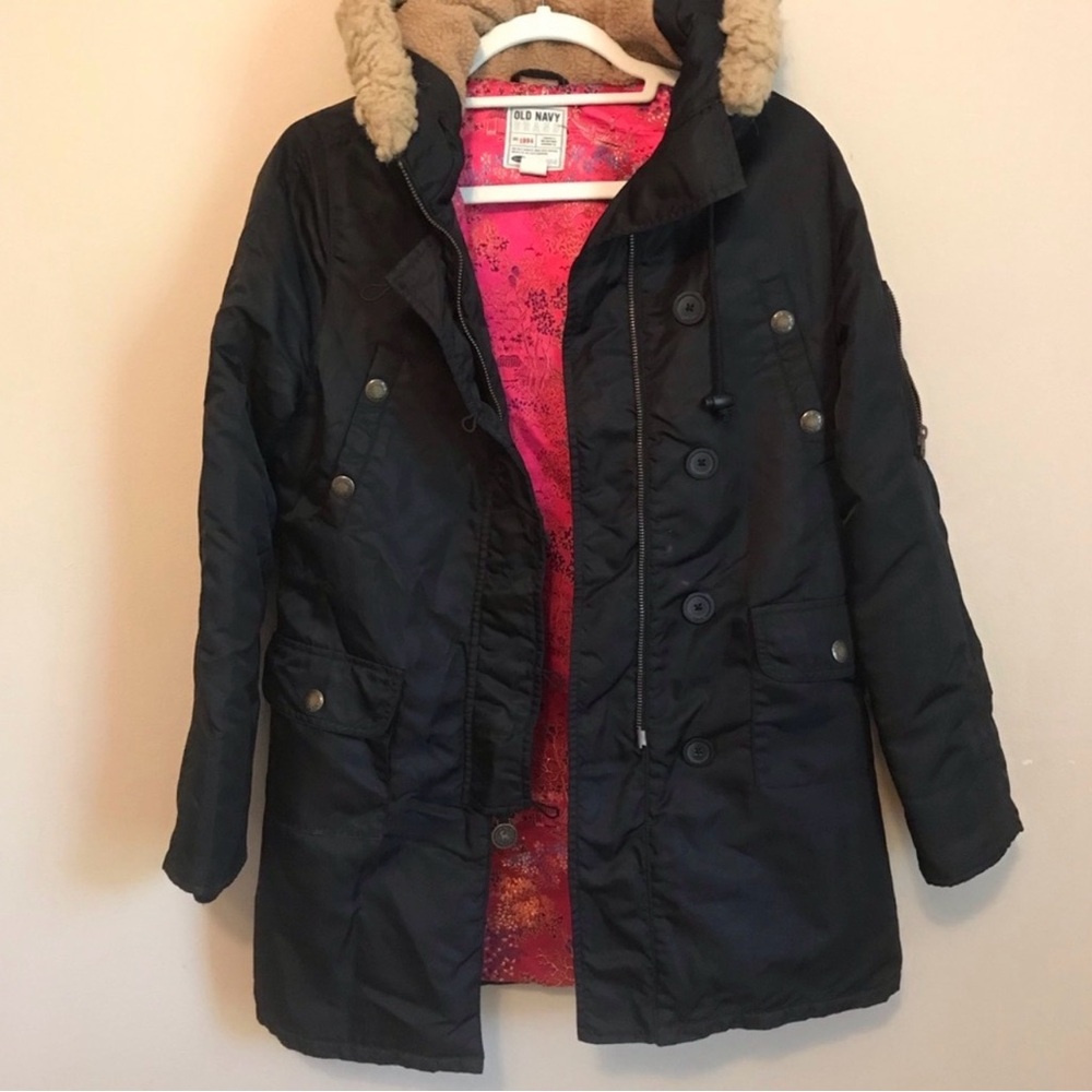 Old Navy Black Utility Jacket with Faux Fur Hood